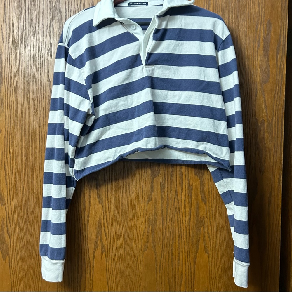 Brandy Melville striped Navy/white cropped polo